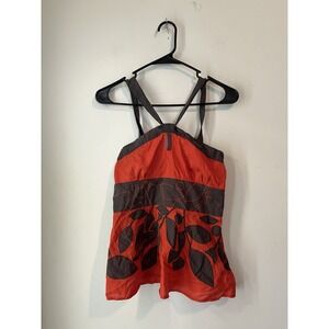 Anthropologie Floreat Top Sz 2 Floral Silk Trim Smocked Back Sleeveless Y2K Chic